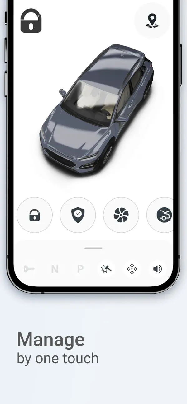 Pandora Online App mit Fahrzeugdarstellung und Bedienfunktionen